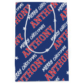 Frohe Weihnachtsnamen Typografie Red Navy Blue Mittlere Geschenktüte (Vorderseite)