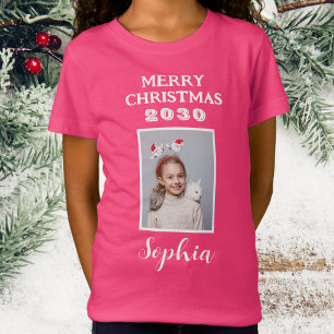 Frohe Weihnachtsnamen und Foto Girls Pink T-Shirt