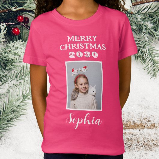 Frohe Weihnachtsnamen und Foto Girls Pink T-Shirt