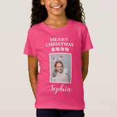 Frohe Weihnachtsnamen und Foto Girls Pink T-Shirt (Vorderseite)