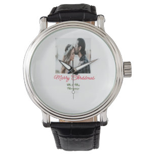 Frohe Weihnachtspaar Foto geben Namen glücklichen Armbanduhr