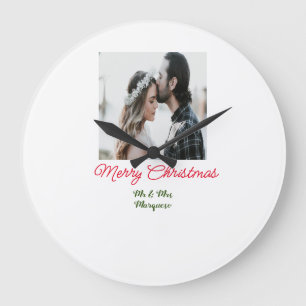 Frohe Weihnachtspaar Foto geben Namen glücklichen Große Wanduhr