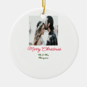 Frohe Weihnachtspaar Foto geben Namen glücklichen Keramik Ornament