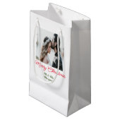 Frohe Weihnachtspaar Foto geben Namen glücklichen  Kleine Geschenktüte (Vorderseite Schrägansicht)