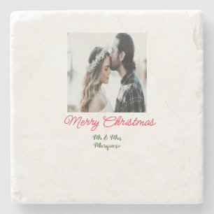 Frohe Weihnachtspaar Foto geben Namen glücklichen  Steinuntersetzer