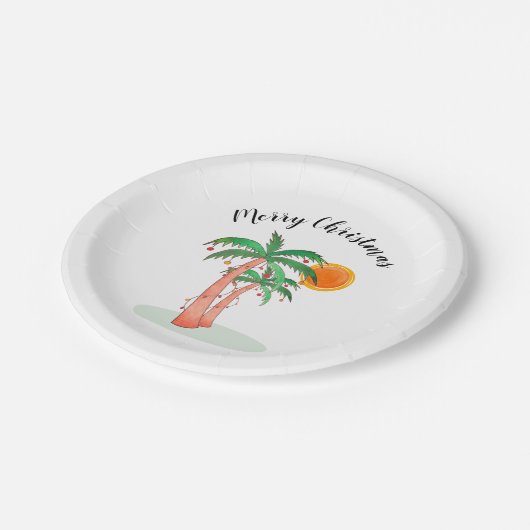 Frohe Weihnachtspalme Bäume Sun Pappteller (Schrägansicht)