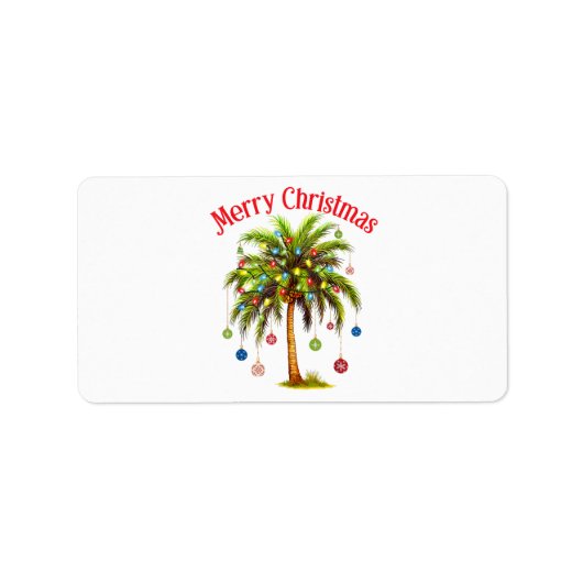 Frohe Weihnachtspalme Tree Light Hawaiian Tropical Adressaufkleber (Vorne)