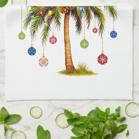 Frohe Weihnachtspalme Tree Light Hawaiian Tropical Geschirrtuch (Gefaltet)