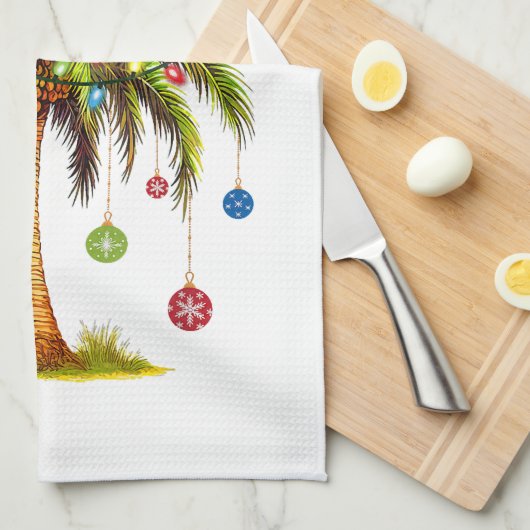 Frohe Weihnachtspalme Tree Light Hawaiian Tropical Geschirrtuch (Viertel Falte)
