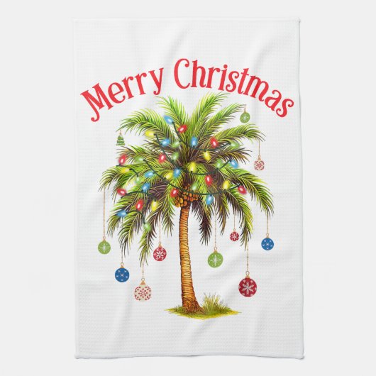 Frohe Weihnachtspalme Tree Light Hawaiian Tropical Geschirrtuch (Vertikal)