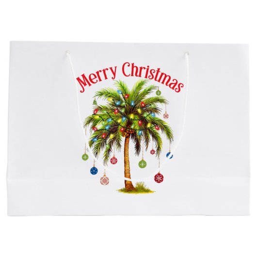 Frohe Weihnachtspalme Tree Light Hawaiian Tropical Große Geschenktüte (Rückseite)
