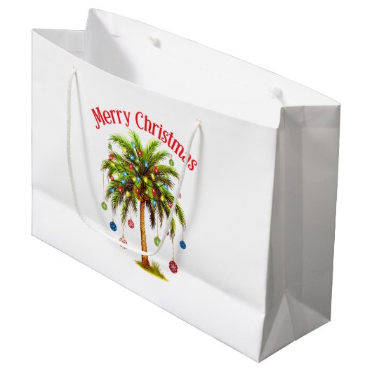 Frohe Weihnachtspalme Tree Light Hawaiian Tropical Große Geschenktüte (Vorderseite Schrägansicht)