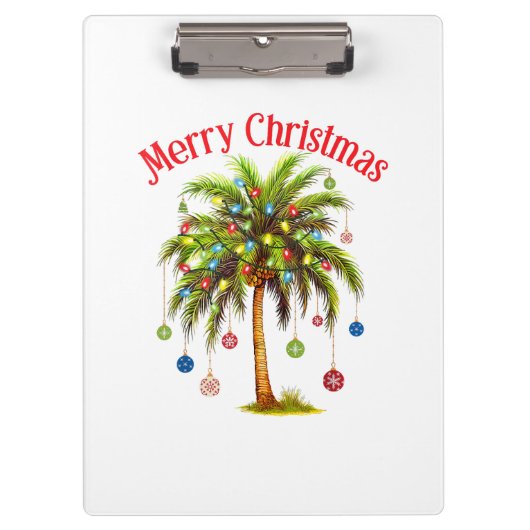 Frohe Weihnachtspalme Tree Light Hawaiian Tropical Klemmbrett (Vorderseite)