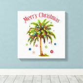 Frohe Weihnachtspalme Tree Light Hawaiian Tropical Leinwanddruck (Insitu (Holzboden))