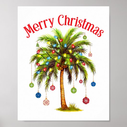 Frohe Weihnachtspalme Tree Light Hawaiian Tropical Poster (Vorne)