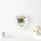 Frohe Weihnachtspalme Tree Light Hawaiian Tropical Runde Wanduhr (Zuhause)