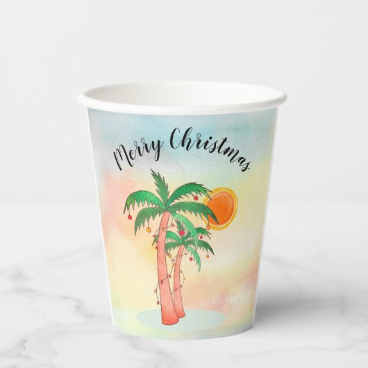 Frohe Weihnachtspalmen Pappbecher (Vorderseite)