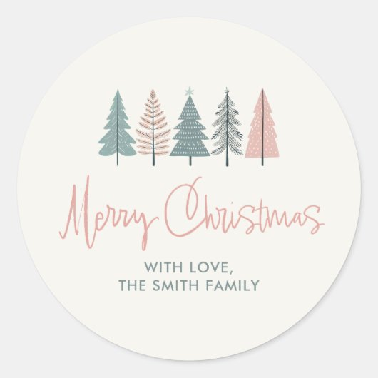 Frohe Weihnachtspastel Tree Runder Aufkleber (Vorderseite)