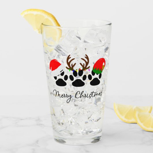 Frohe Weihnachtspaws 16oz Pint Glas (Vorderseite Ice)