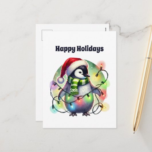 Frohe Weihnachtspenguin anpassbar Feiertagspostkarte (Vorderseite/Rückseite Beispiel)