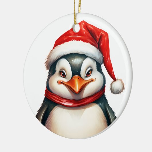 Frohe WeihnachtsPenguin in Weihnachtsmannmütze Sca Keramik Ornament (Links)