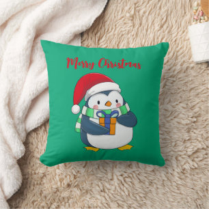 Frohe Weihnachtspenguin mit Geschenkwürfelkissen Kissen