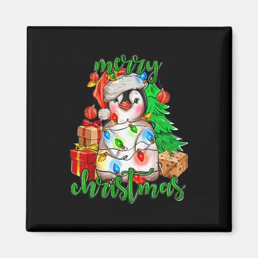 Frohe Weihnachtspenguin Tree Lights Weihnachtsmann Magnet (Vorne)