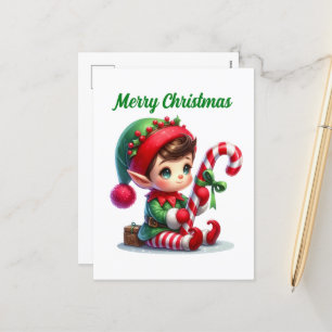 Frohe Weihnachtspfefferminzelf Feiertagspostkarte