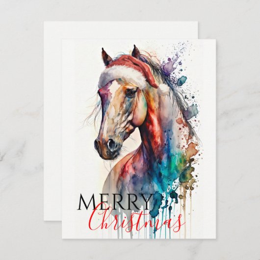Frohe Weihnachtspferde in Weihnachtsmannmütze Gruß Einladung (Vorne/Hinten)