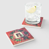 Frohe Weihnachtspferde Roter Barn Steinuntersetzer (Seitenansicht)