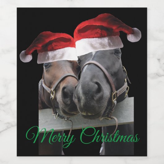 Frohe Weihnachtspferde Weinetikett (Einzelnes Label)