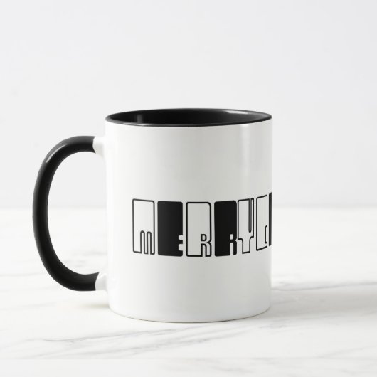 Frohe Weihnachtspiano Keys Typografie Schwarz-weiß Tasse (Links)