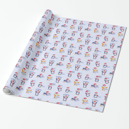 Frohe Weihnachtspinguine Geschenkpapier (Ungerollt)