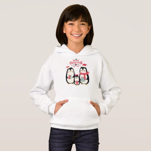 Frohe Weihnachtspinguine Hoodie (Vorne ganz)