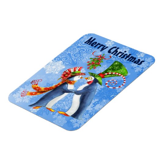 Frohe Weihnachtspinguine in Liebe unter Mistletoe Magnet (Linke Seite)