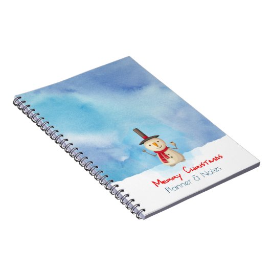 Frohe Weihnachtsplaner Schneemann winkend und läch Notizblock (Rechte Seite)