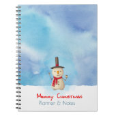 Frohe Weihnachtsplaner Schneemann winkend und läch Notizblock (Vorderseite)