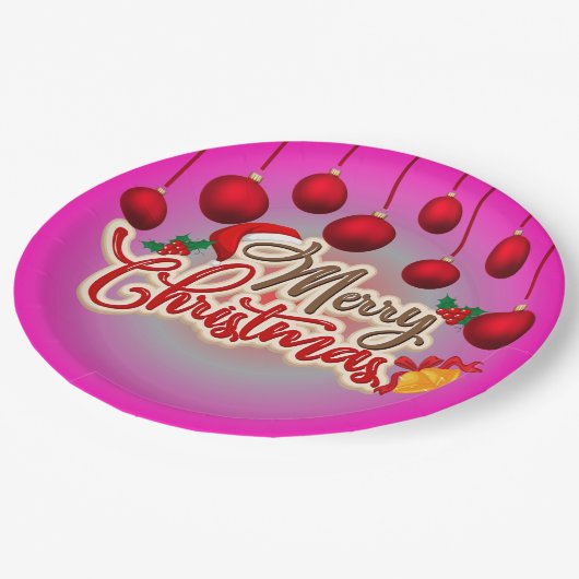 Frohe Weihnachtsplatte Pappteller (Schrägansicht)