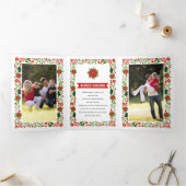 Frohe Weihnachtspoinsettia Blumengrenze Foto Dreifach Gefaltete Urlaubskarte (Innenseite)