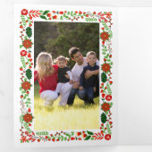 Frohe Weihnachtspoinsettia Blumengrenze Foto Dreifach Gefaltete Urlaubskarte (Innen Erste Seite)