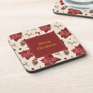 Frohe Weihnachtspoinsettia florales elegantes Desi Getränkeuntersetzer