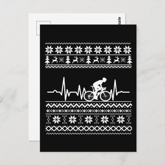 Frohe Weihnachtspulli auf dem Fahrrad Postkarte (Vorne/Hinten)