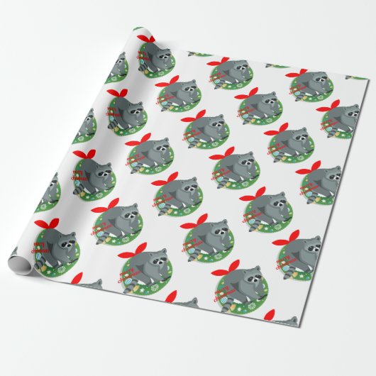 Frohe Weihnachtsracoon Geschenkpapier (Ungerollt)