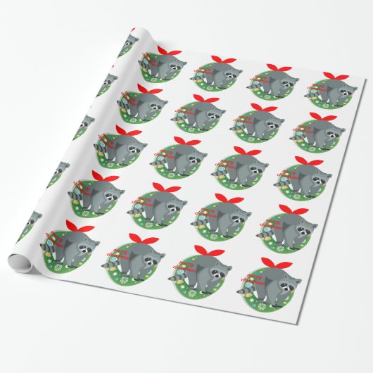 Frohe Weihnachtsracoon Geschenkpapier (Ungerollt)