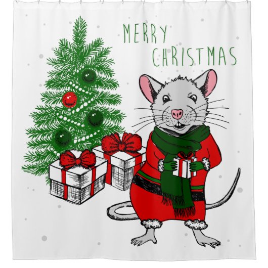 Frohe Weihnachtsratte Duschvorhang (Vorderseite)