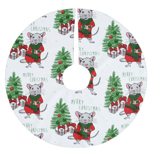 Frohe Weihnachtsratte Polyester Weihnachtsbaumdecke (Vorderseite)