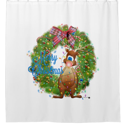 Frohe Weihnachtsrentiere Duschvorhang (Vorderseite)