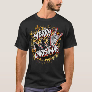 Frohe Weihnachtsrock und Roll Leopard Weihnachtsba T-Shirt