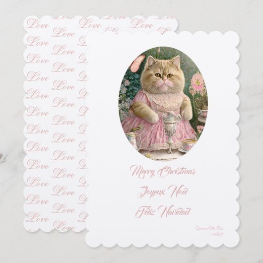Frohe Weihnachtsrosa Katze Einladung (Vorne/Hinten)