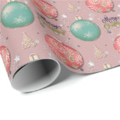 Frohe Weihnachtsrosa und Aquamarine Ornamente Must Geschenkpapier (Rolleneckpunkt)